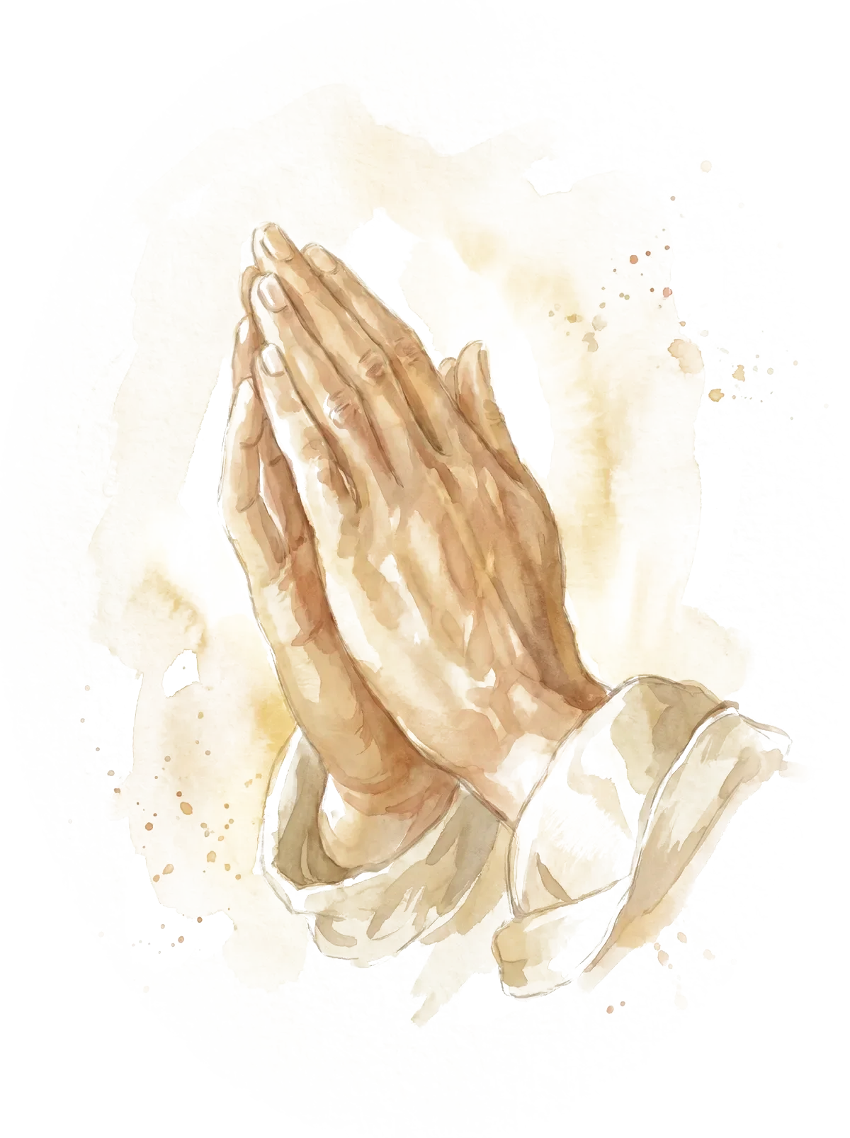 Watercolor praying hands representing the pray-to-unlock pause before TikTok opens on Android