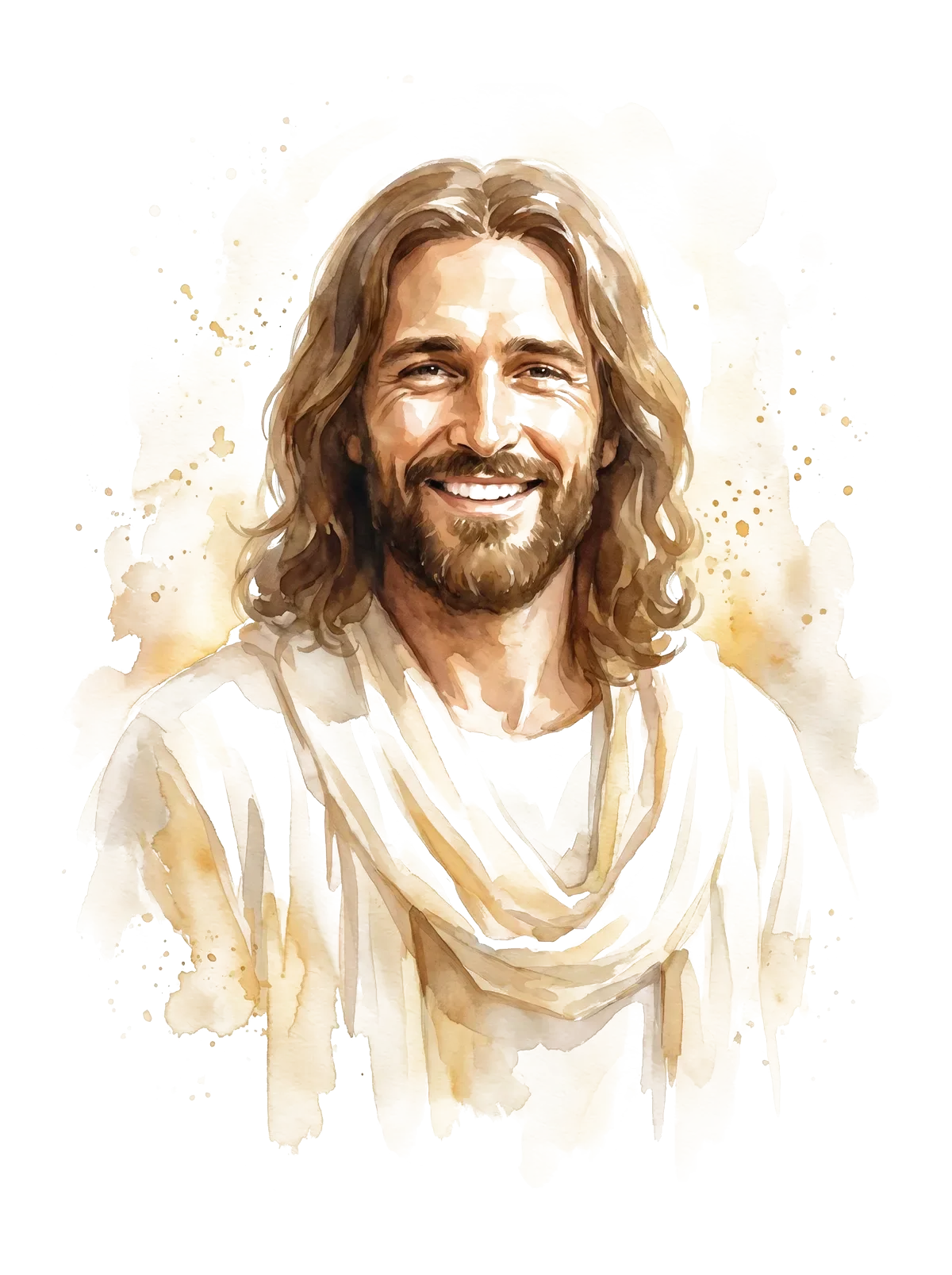 Warm watercolor portrait of Jesus smiling, representing the heart of the Prayer Guard Christian app blocker
